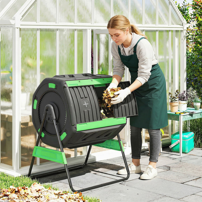 Outsunny Bac a compost exterieur, 200 L a double compartiment rotatif, vert