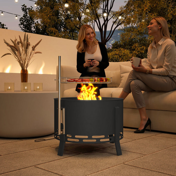 Outsunny Foyer D'exterieur Avec Grille De Cuisson, Recuperateur De Cendres
