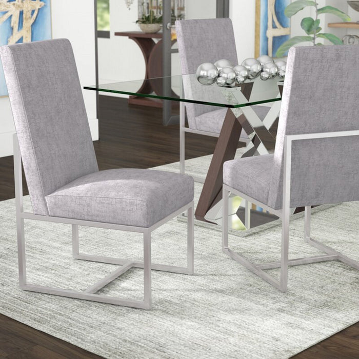 Chaise de salle a manger moderne en velours et metal Element gris - Lot de 2