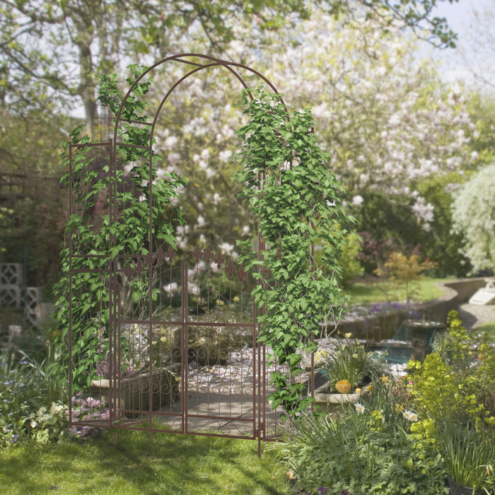 Outsunny Arche De Mariage Avec Porte De Jardin Et Etageres, 7pi, Marron