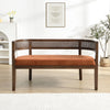 Rattan 47.5 Inch Rattan Upholstered Loveseat with Hand-Woven Backrest, Dark Orange, Walnut | Rattan Causeuse Rembourree en Rotin 47.5 po avec Dossier Tisse Main, Orange Fonce, Noyer