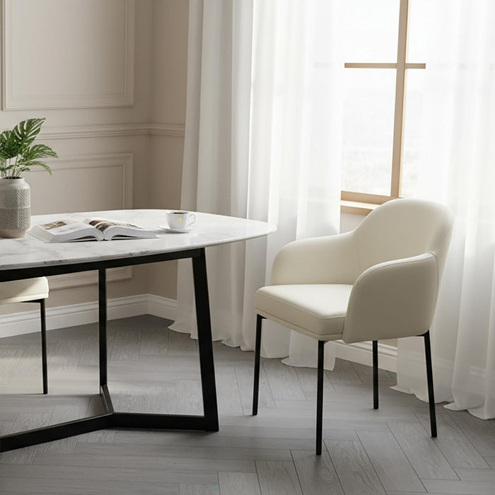Fauteuil contemporain Loft en cuir vegetalien avec accoudoirs en metal, ivoire - Lot de 2