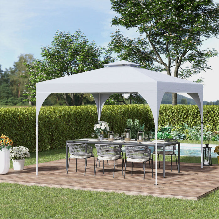 Outsunny 10'x10' Auvent Avec Sac De Transport Toit A 2 Niveaux, Blanc