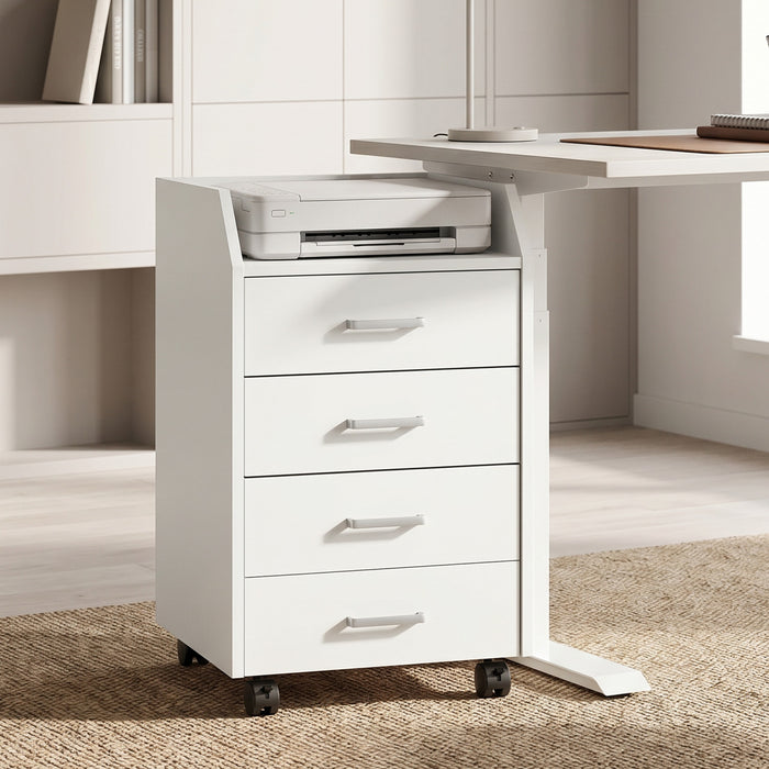HOMCOM Caisson de rangement a 4 tiroirs avec roulettes verrouillables blanc