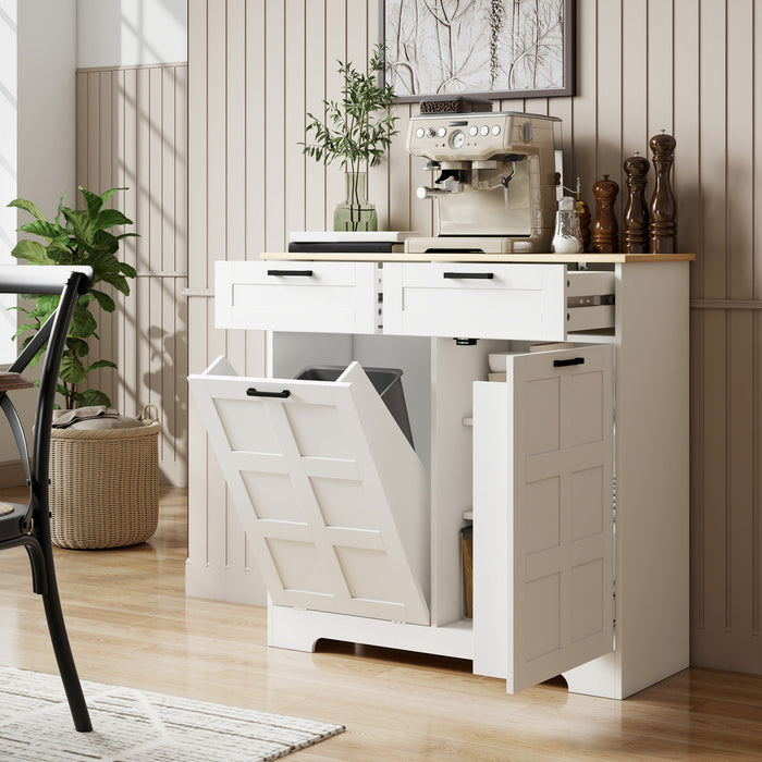 HOMCOM Ilot de Cuisine avec Meuble a Dechets, Blanc