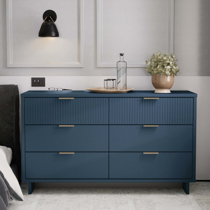 Commode Granville Modern 55\" en bleu minuit (6 tiroirs)