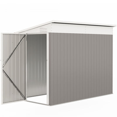 Outsunny 4' X 8' Lean To Outdoor Shed With Lock, Light Grey|Outsunny Abri De Rangement Exterieur En Metal Avec Serrure, 4' X 8', Gris