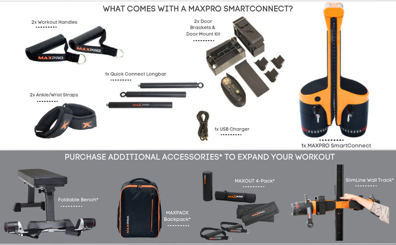 Maxpro Fitness Cable Intelligent Portable Home Gym - Machine D'exercice Tout-en-un Avec Bluetooth - Construire, Bruler Et Tonifier. Force, Hiit, Plyo - Orange