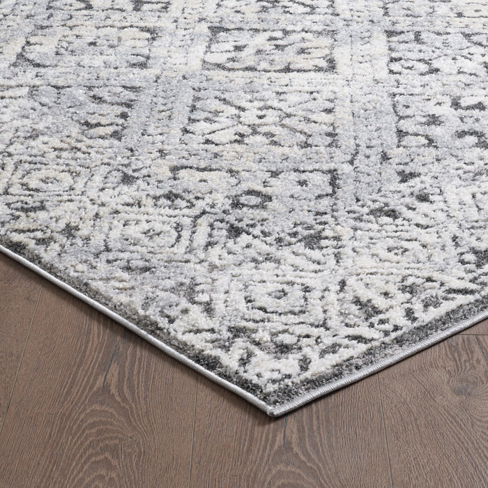 Carpette Darius grise à motif de diamants rétro - 6 pi 7 po x 9 pi 6 po