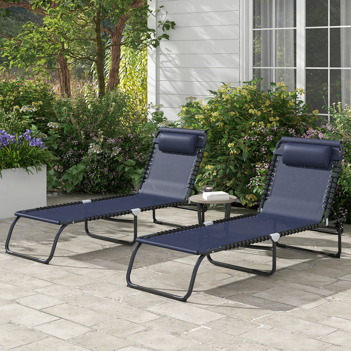 Outsunny 2 Chaises Longues Pliantes, Chaises Longues, Bleu Fonce