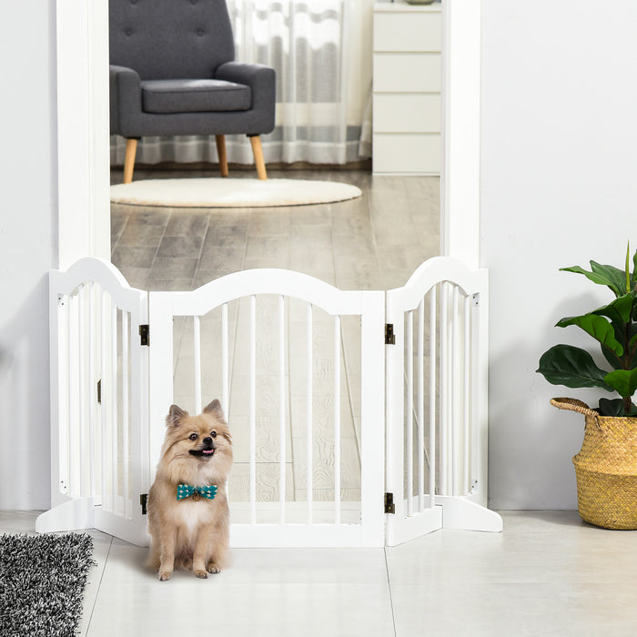 Pawhut Barriere Pliable Pour Chiens 24\" De Haut Barriere Pour Animaux 3 Panneaux Bois Avec 2 Pieds De Support, Pour Interieure Escaliers Porte, Blanc