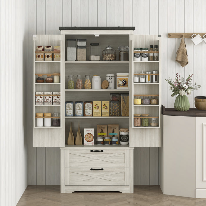 HOMCOM Armoire garde-manger de cuisine 64\" avec portes et tiroirs, blanc