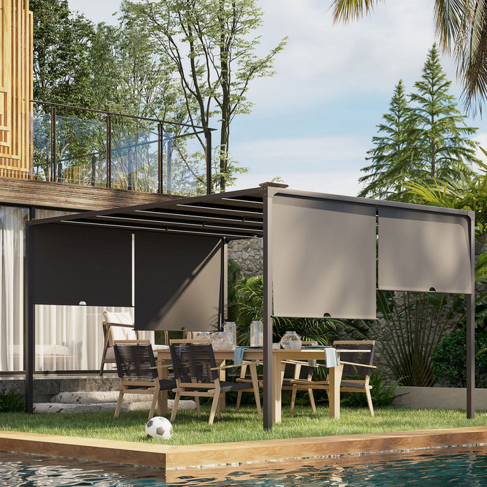 Outsunny Pergola Exterieure 10'x13', Lumieres Led, Toit Retractable, Gris