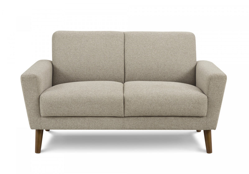 Causeuse Rembourre, 58\" L, Tissu Marron Clair, Pieds En Bois De Noyer, Mid-Century