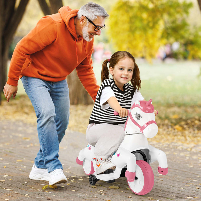 Costway 12v Enfants Monter Sur Jouet Unicorne Avec Roues D'entrainement Musique Un Bouton Demarrer Cheval Jouet Rose