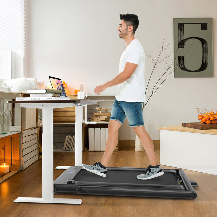 Tapis De Course Pliant De Marque Costway 2 En 1, 2 Cv Machine De Jogging Avec Double Affichage Led Noir