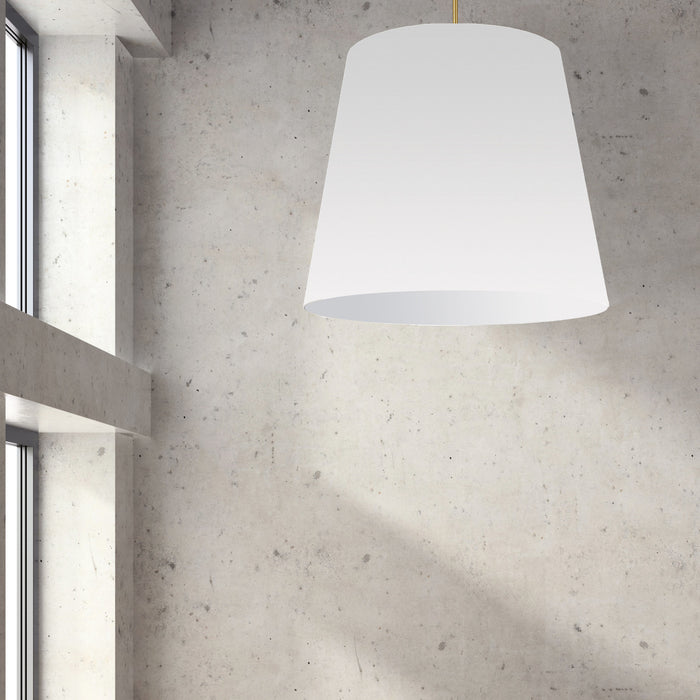 Très grand luminaire suspendu de Dainolite avec très grand abat-jour cylindrique effilé blanc et 1 ampoule
