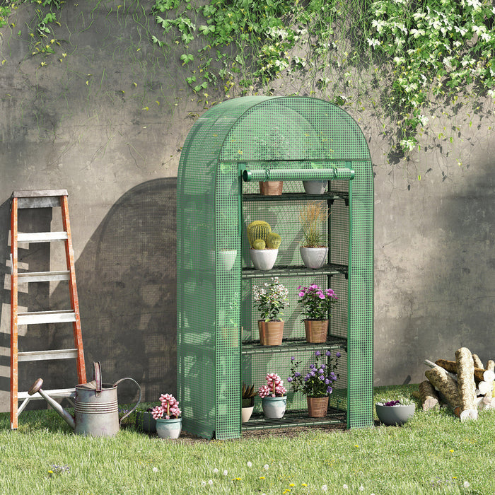 Outsunny Mini Serre De 31,5\" X 19,3\" X 63\", Serre Portative Exterieure Pour Plantes De Jardinage Avec Etageres De Rangement, Porte A Fermeture Eclair Enroulable, Cadre En Metal Et Housse En Pe, Vert
