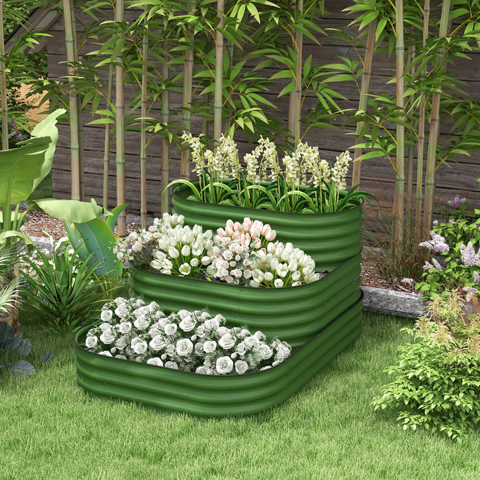 Outsunny Kit De Lit De Jardin Sureleve A 3 Niveaux, Boite De Jardiniere Galvanisee Exterieure De 5.2x3.6x2.7ft Avec Bordure De Securite Pour Les Legumes, Fleurs, Fruits Et Herbes, Vert