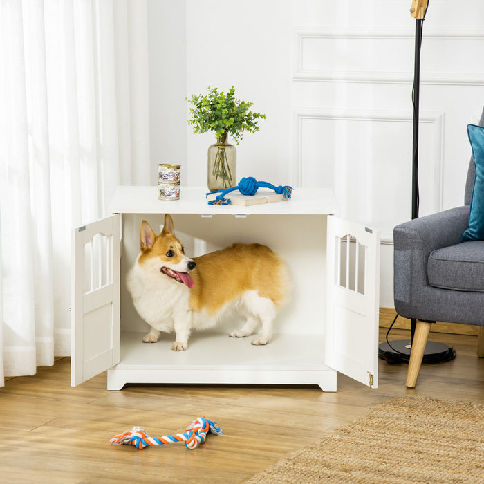 Pawhut Cage Pour Chien En Bois Avec Fenetres Multi-usage Portes Verrouillables Base Surelevee Pour Chiens De Petite Et Moyenne Taille Blanc