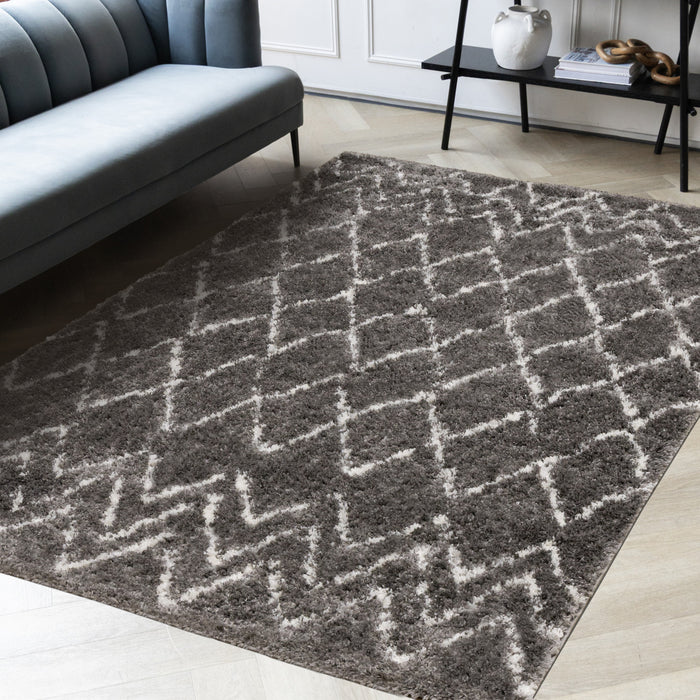 Tapis Taylor a poils longs diamants rustiques creme gris, 7'10\" x 10'6\"