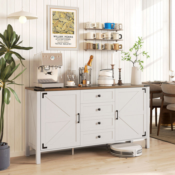 HOMCOM dBuffet e style ferme 59\" avec 2 portes de grange, blanc