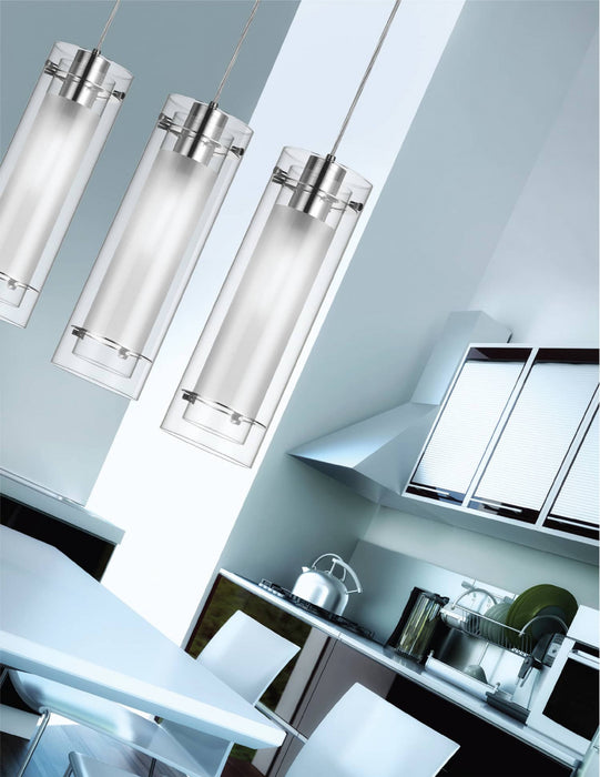 Luminaire suspendu Pasha de Dainolite en verre transparent et givré, avec fini chromé poli et 1 ampoule