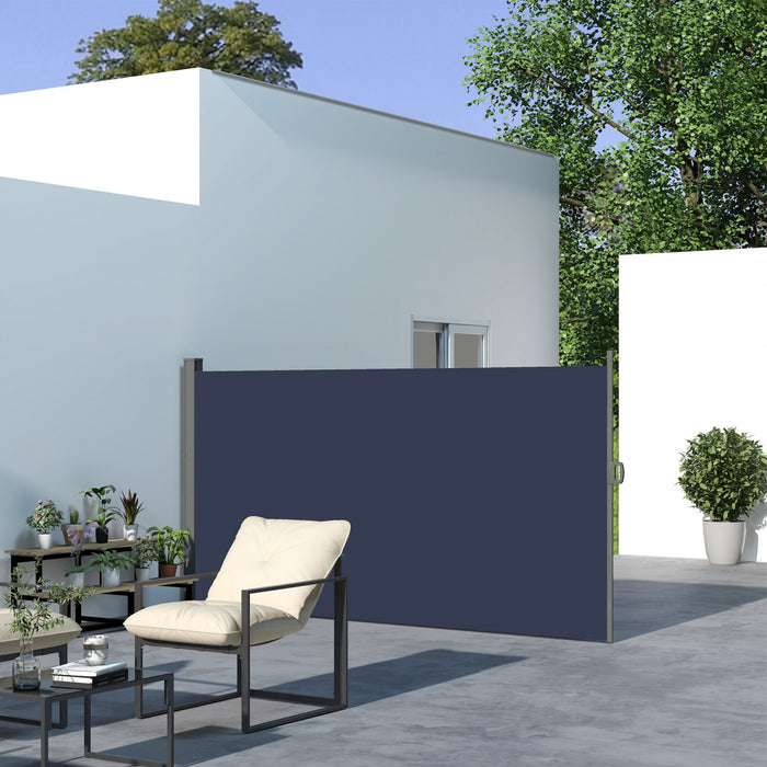 Outsunny 118\"x79\" Auvent Lateral Retractable Ecran D'intimite Pliable, Bleu
