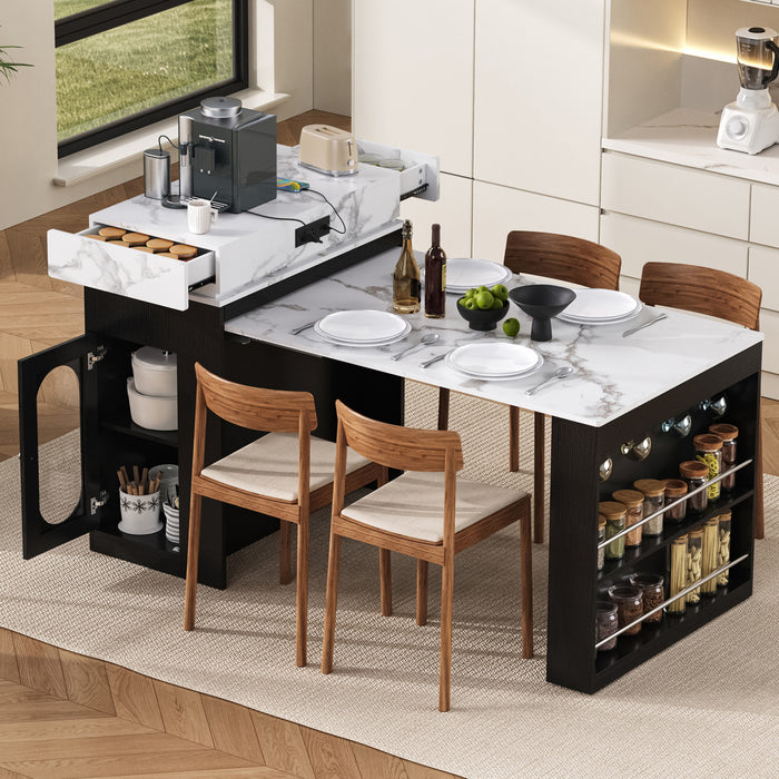 Table a manger extensible Logan avec plateau pliant et tiroirs de rangement, noir
