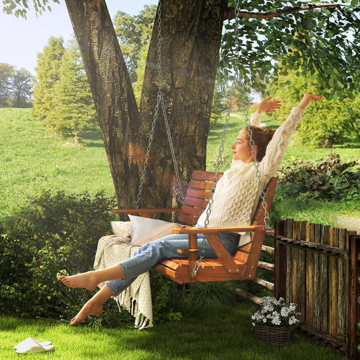 Outsunny Balancoire de Veranda en Bois 3 Places, 5 Pieds avec Porte-Gobelets, Carbonise
