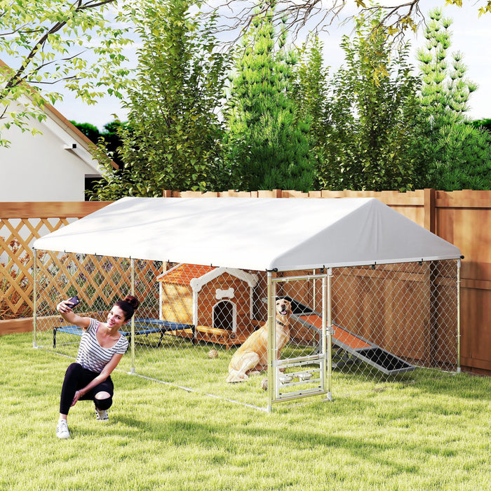 Dog Run W/ Adjustable & Rotating Bowls, 13.1' X 7.5' X 5.2'