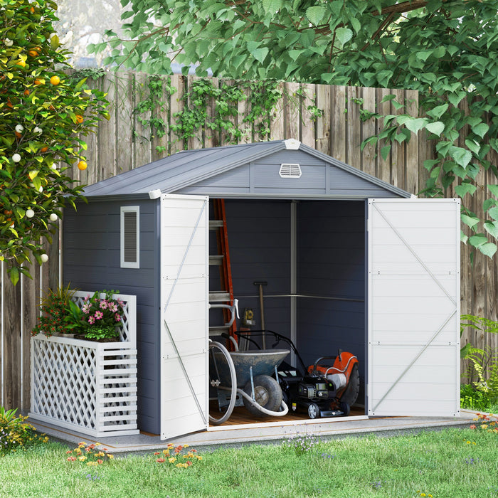 Outsunny Abri De Jardin 8' X 6' Porte A Loquet, Bouches D'aeration, Gris