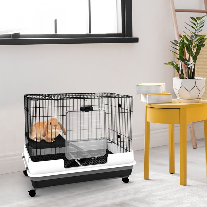 Pawhut Cage A Lapin Roulante Pour Petit Animal Domestique Habitat De Lapin Plateau Coulissant Avec Roulettes Meubles Pour Animaux De Compagnie