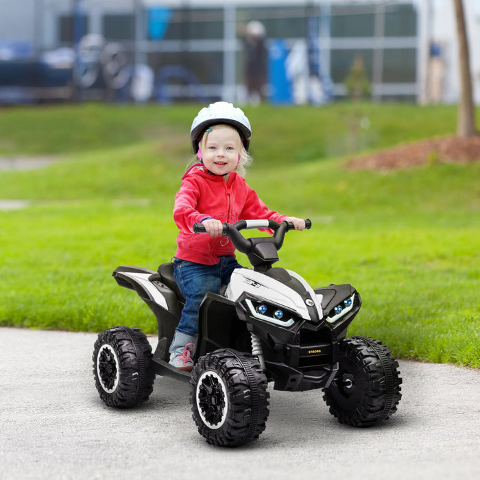 Aosom Voiture Electrique Pour Enfants 12 V, Quad A Quatre Roues Pour Enfants Avec Musique, Mp3, Phares, Haute Et Basse Vitesse, Alimente Par Batterie Pour Garcons Et Filles, Cadeau, Blanc