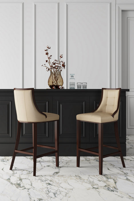 Tabouret de bar traditionnel en bois avec assise rembourree creme Fifth Avenue - Lot de 2