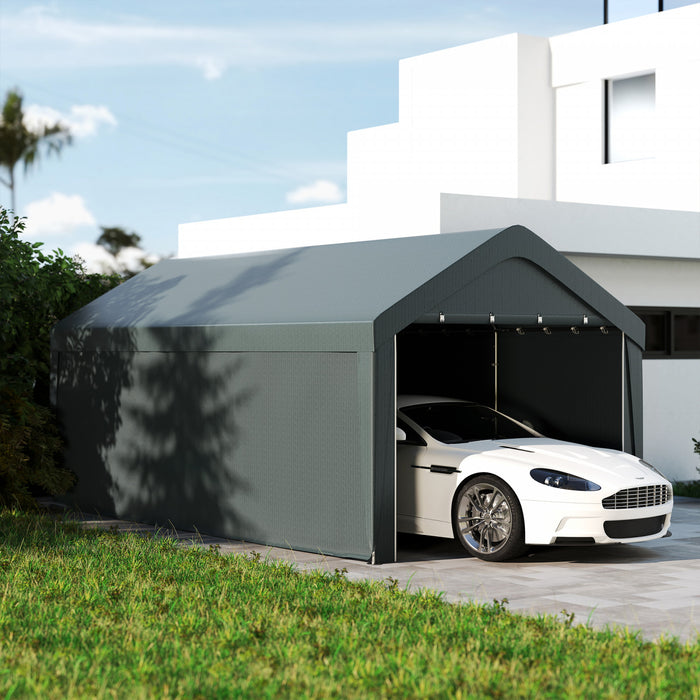 Outsunny Abri D'auto 10 X 20 Pieds, 2 Portes Enroulables, Gris Fonce