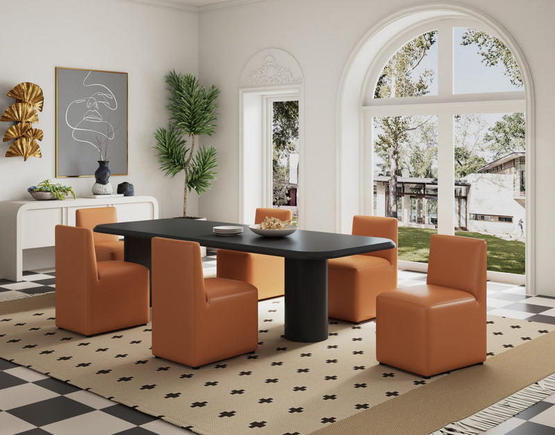 Chaise de salle a manger moderne en cuir vegetalien Anna Square, couleur brun selle - Lot de 2