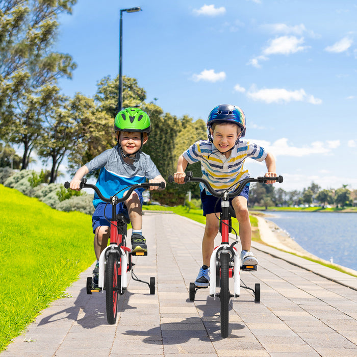 Velo Costway 16\" Pour Enfants Avec Roues D'entrainement Amovibles Et Panier Pour 4-7 Ans Rouge