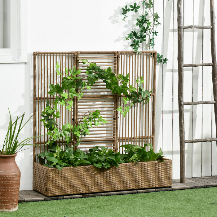 Outsunny Jardiniere En Rotin Avec Treillis, Jardiniere Surelevee Brun Sable