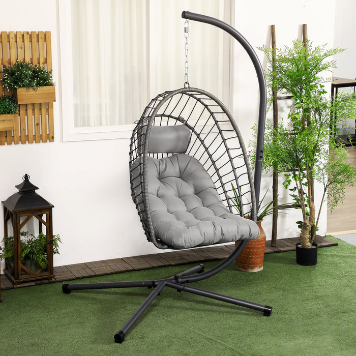 Outsunny fauteuil œuf suspendu avec pied, panier pliable en rotin