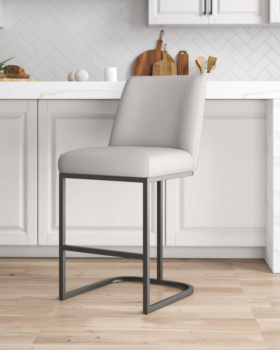 Tabouret de comptoir moderne en metal et tissu Serena, gris clair