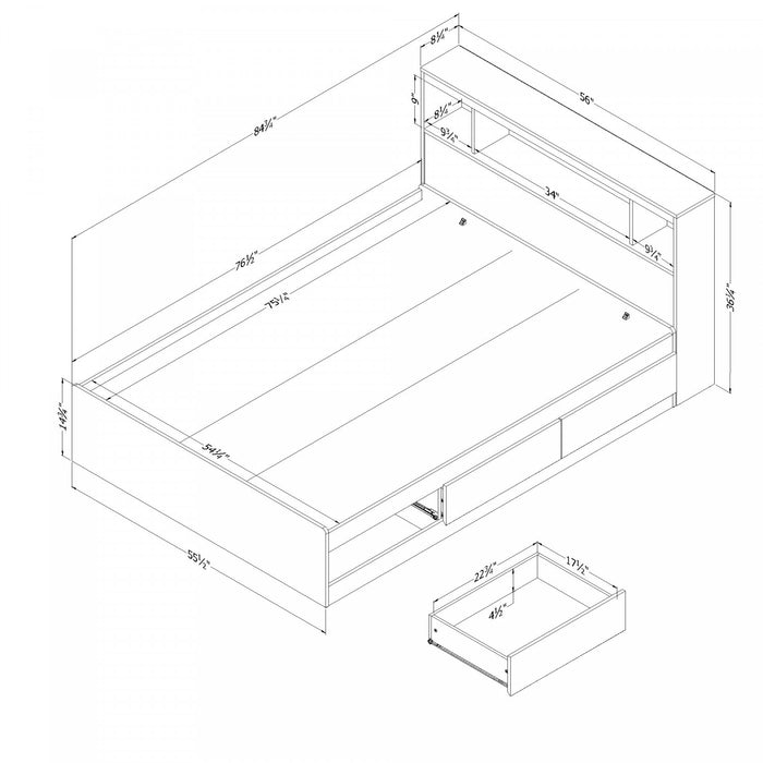 Fusion Ensemble Lit Matelot Et Tete De Lit Bibliotheque Blanc Solide, De Meubles South Shore