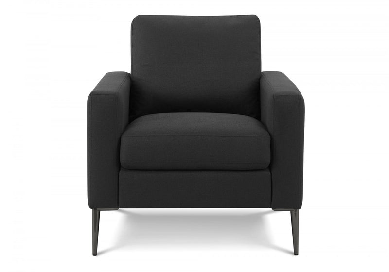 Chaise D'Appoint Rembourre , 34\"L, Tissu Noir, Pieds En Metal Noir, Moderne