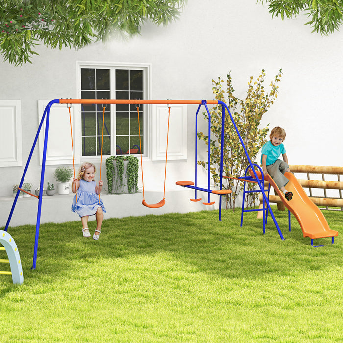 Outsunny 4 En 1 Metal Swing Set Avec Double Balancoire, Planeur, Toboggan, Echelle, Kids Swing Set Pour Jardin, Exterieur, Aire De Jeux, Multicolore