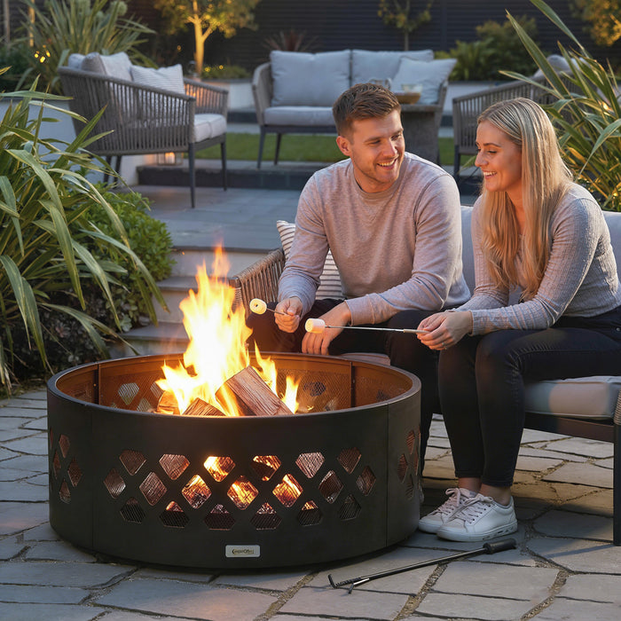 Brasero exterieur Outsunny, anneau de feu portable sans fond avec tison, noir