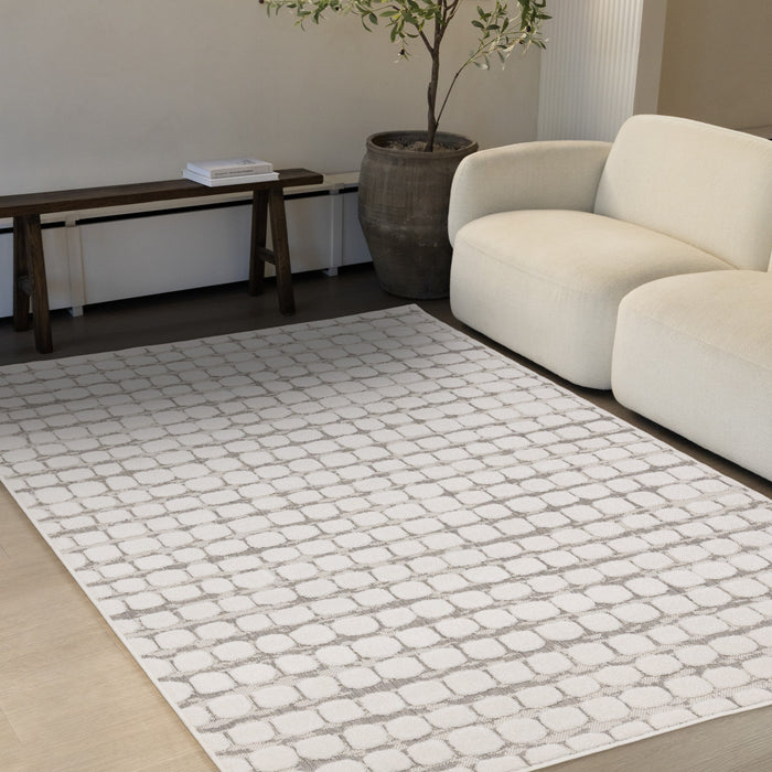 Tapis Oslo White a grands galets, 7'10\" x 10'6\"