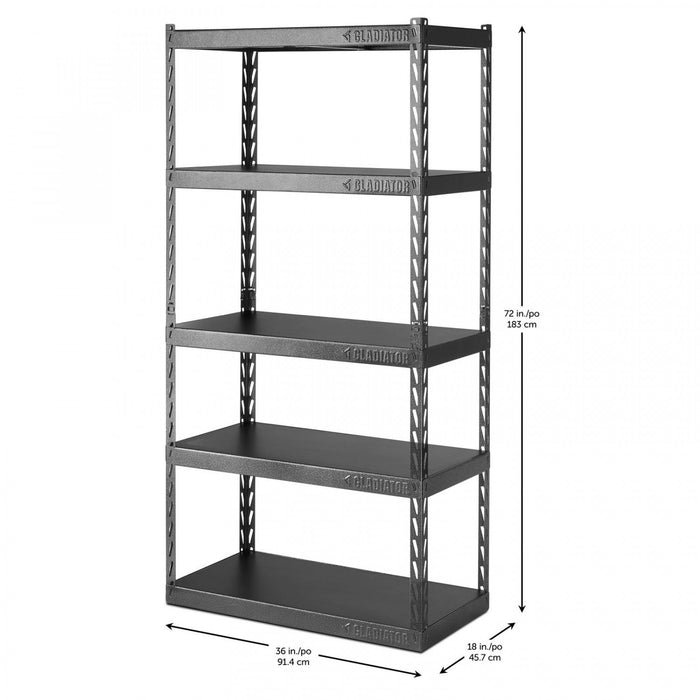 Étagère EZ Connect de 36 po de largeur à 5 tablettes de 18 po de profondeur de Gladiator - granite martelé