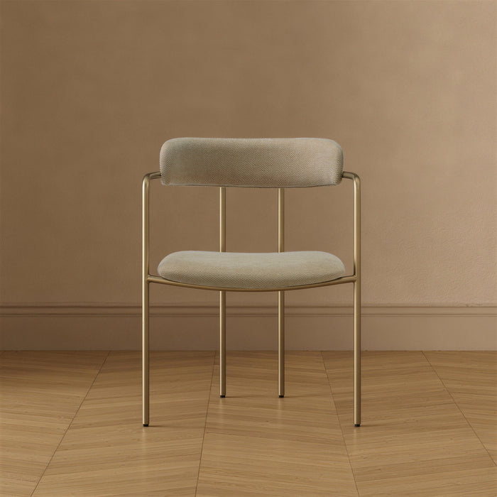 Chaise de salle a manger moderne mi-siecle en metal et tissu, coloris taupe, Serene