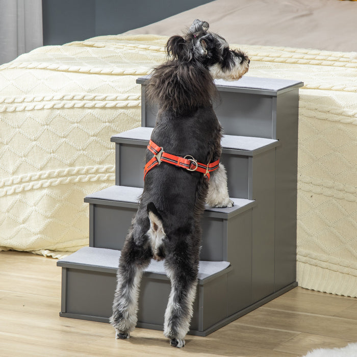 Pawhut Marche Escaliers 4 Niveaux En Bois Chien Pour Animaux De Compagnie Pour Lit Haut, Echelle De Chat Pour Canape De Lit Avec Tapis Antiderapant, Gris