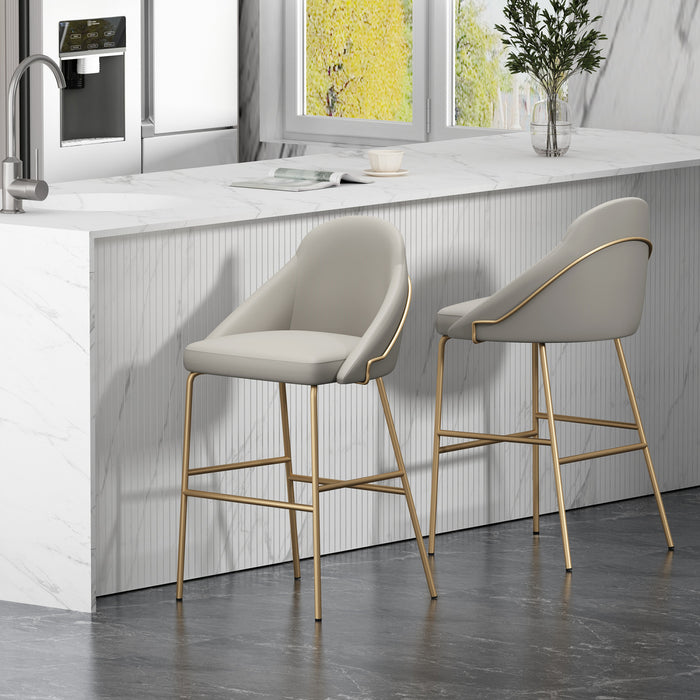 Tabouret de bar moderne en metal et tissu Gracie, gris pierre et or - Lot de 2